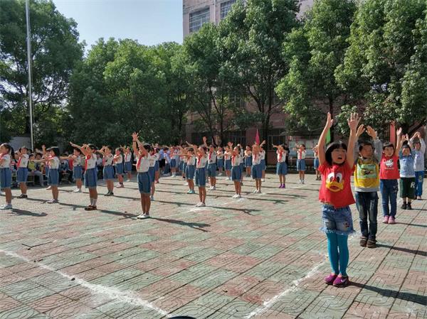 金社中心学校举行第三套小学生广播体操比赛。